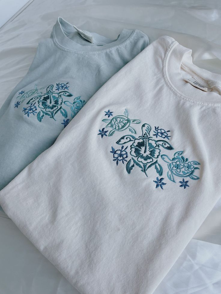 Tropical Turtles Embroidered Crewneck Tee