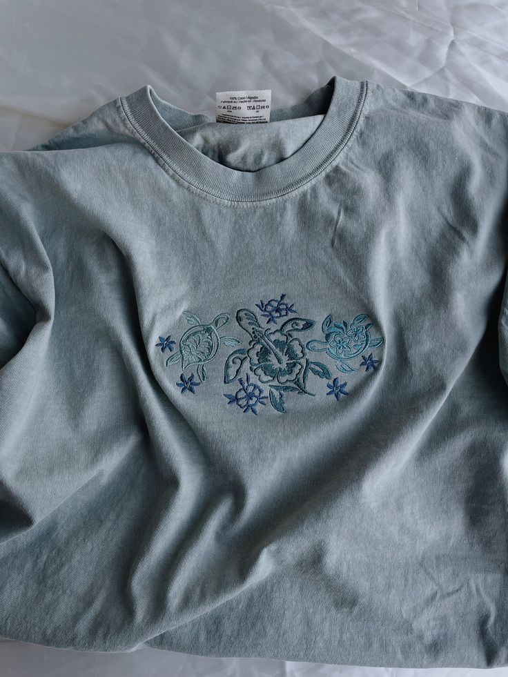 Tropical Turtles Embroidered Crewneck Tee