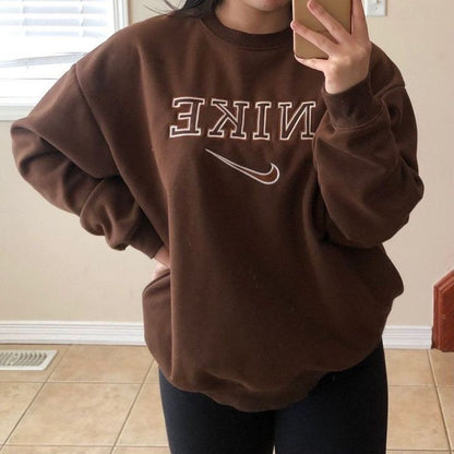 Brown Nike Swoosh Embroidered Sweatshirt