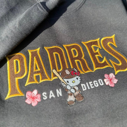 Hello Kitty Padres Baseball Kitty SDiego Cherry Blossom Padres Baseball Gear Tshirt Printed Or Embroidery Embroidered Sweatshirt Kitty Lover