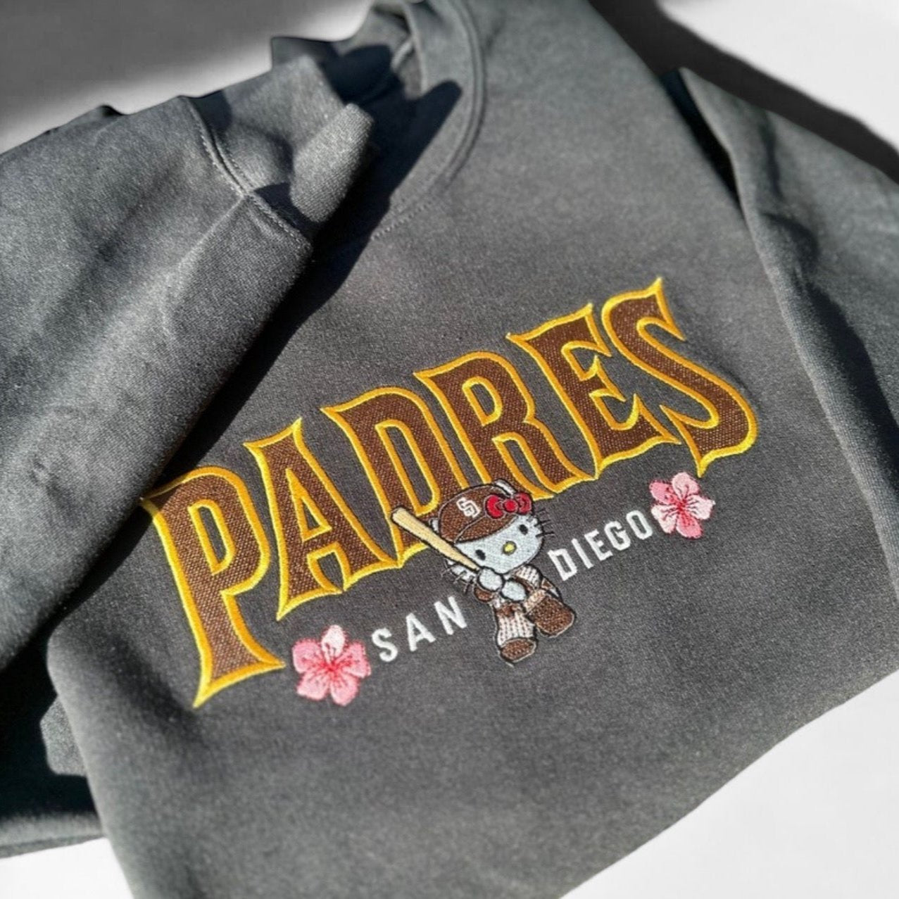 Baseball Kitty San 
Diego Hello Kitty Padres Cherry Blossom Baseball Gear Embroidery Embroidered Sweatshirt Kitty Lover