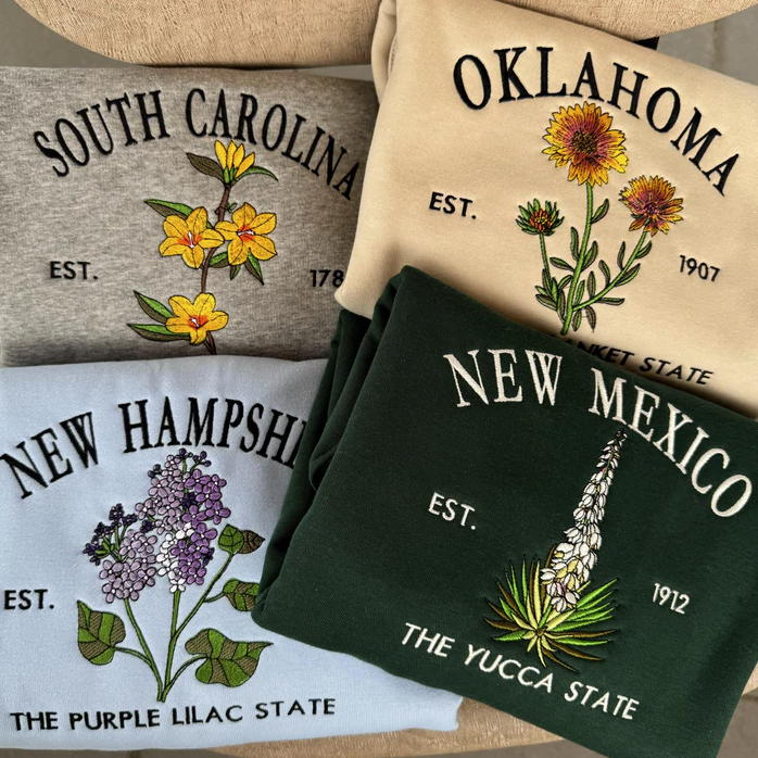 Embroidered US State Flowers Custom Sweatshirt