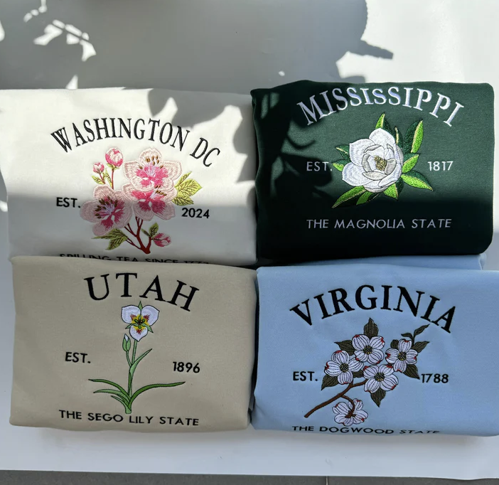 Embroidered US State Flowers Custom Sweatshirt