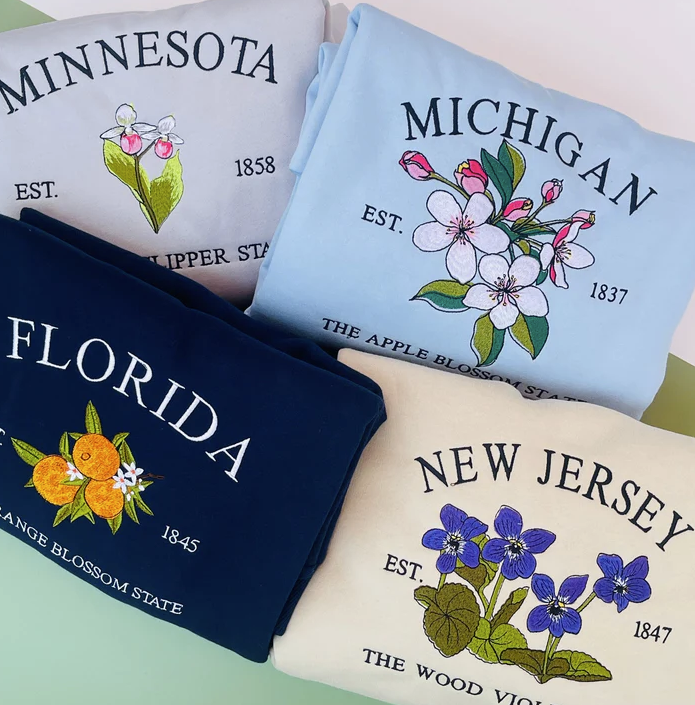 Embroidered US State Flowers Custom Sweatshirt