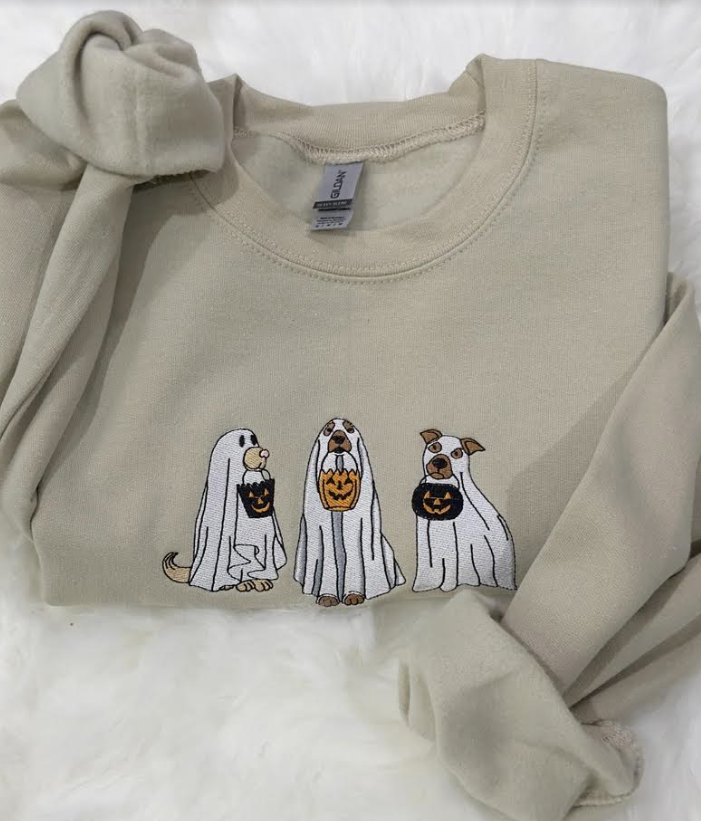 Halloween Trick or Treat Triple Dog Embroidered Sweatshirt