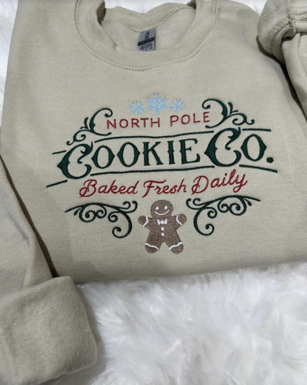 christmas north pole gingerbread embroidered sweatshirt