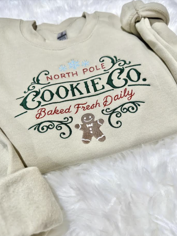 christmas north pole gingerbread embroidered sweatshirt