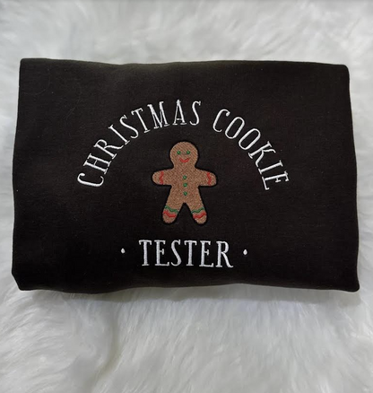 christmas gingerbread cookie tester embroidered crewneck sweatshirt in black