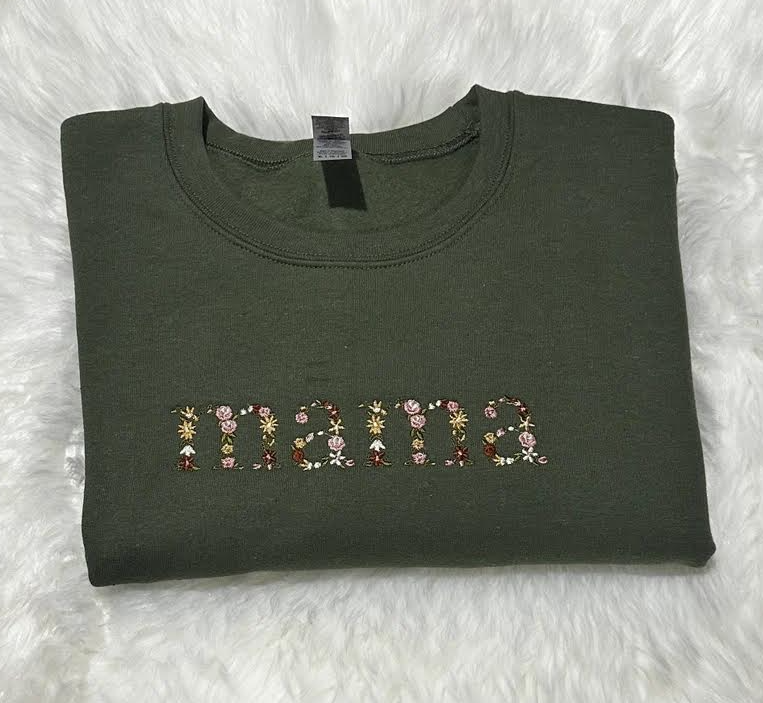 Mama motherhood Custom Neutral Embroidered Sweatshirt