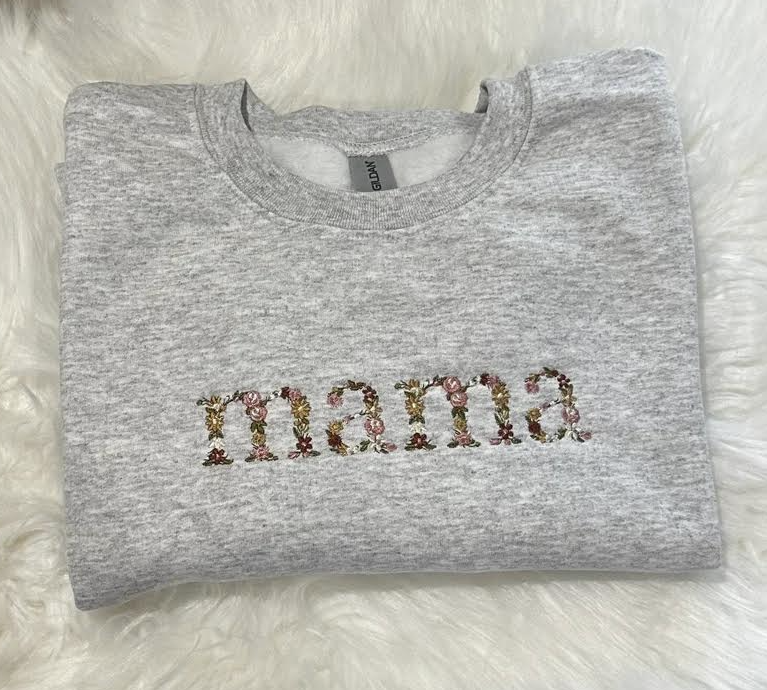 Mama Custom floral Neutral Embroidered Sweatshirt