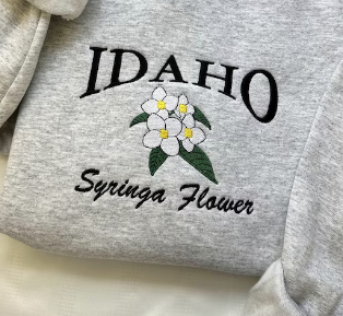 U.S. state idaho syringa flower embroidered crewneck sweatshirt