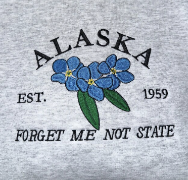 Alaska state forget me not flower embroidered sweatshirt