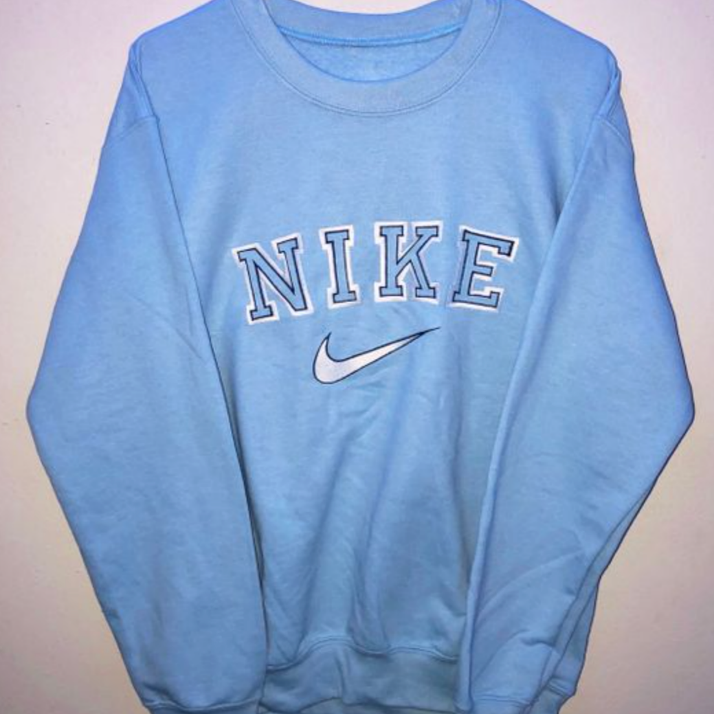 Light Blue Nike Swoosh Embroidered Sweatshirt Heaven Customs