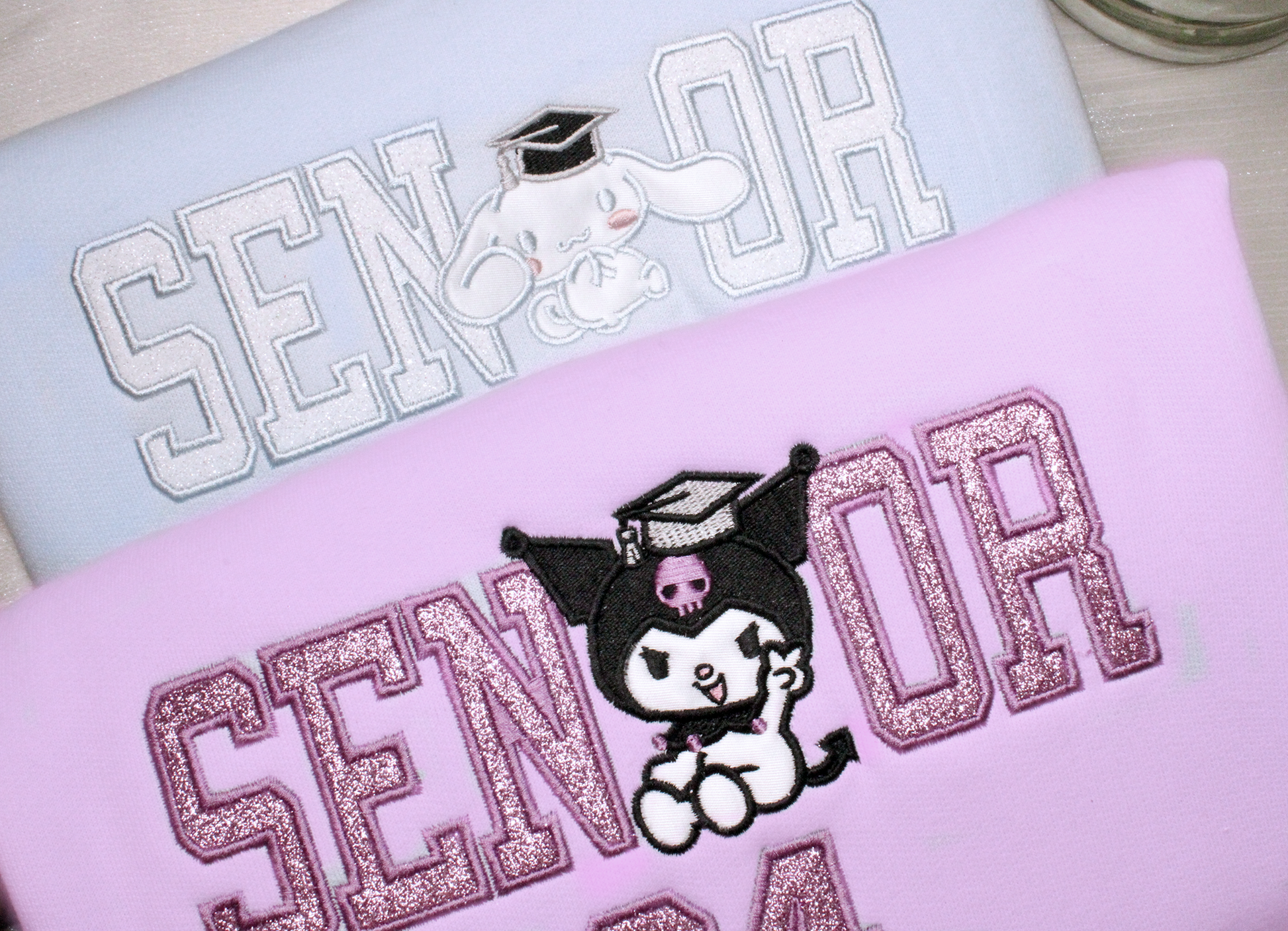 cinnamoroll and kuromi senior graduation bunny embroidered crewneck sweatshirt