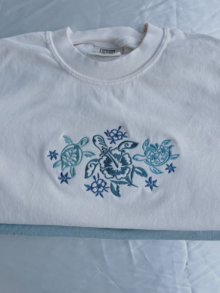 Tropical Turtles Embroidered Crewneck Tee