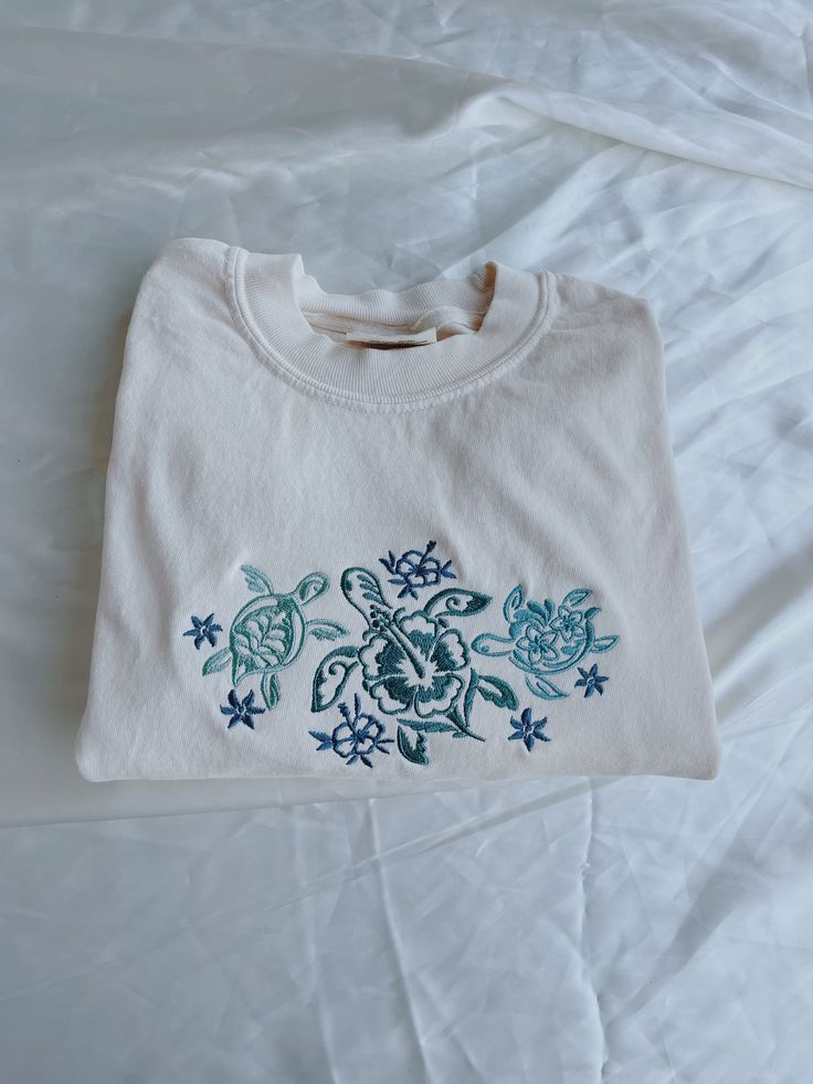 Tropical Turtles Embroidered Crewneck Tee