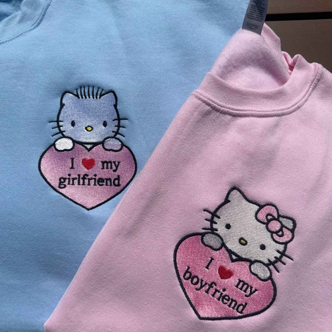 hello kitty hk matching couple sweatshirts in light pink and light blue